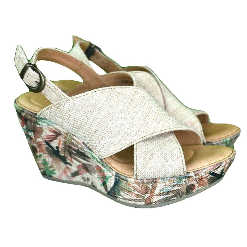 Born Emmy II Citrus Women's Fabric‎ Tropical Print Wedge Travel Sandals Size 9